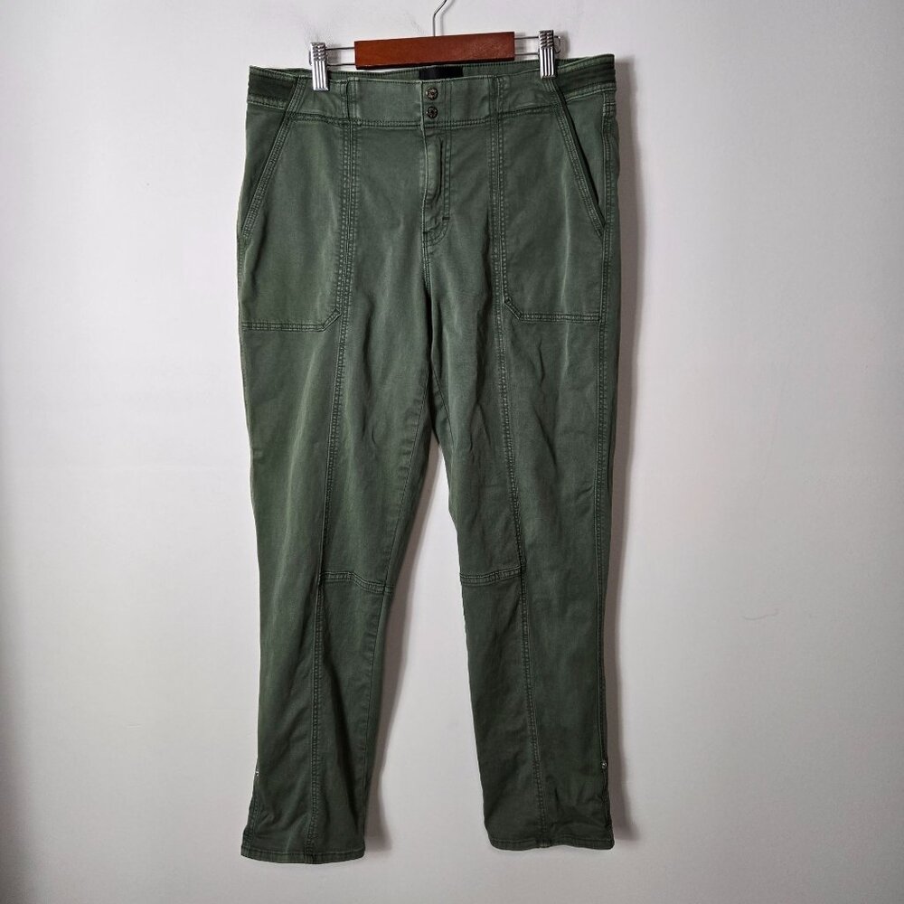 WHBM Size 10 Mid-Rise Pret-A-Pedi Straight Crop Pants Green Roll Tab Hem Snap